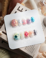 Gem Blossom Extra Short Squoval press on nails, handmade custom nails by Joyeenails