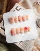 Gerbera Daisy — Pink Riot Extra Short Oval press on nails, handmade custom nails by Joyeenails