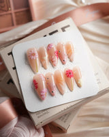 Gerbera Daisy — Pink Riot Medium Stiletto press on nails, handmade custom nails by Joyeenails