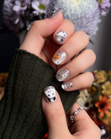 Ghost Coco press-on nail set — Silver Glitter Halloween, 3D Ghost & Mummy. design, hand-painted with real gel polish