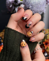 Ghost Kiki press-on nails — Orange & Black Halloween,