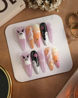 Ghost Kuromi nails — sheer nude pink base by Joyee Nails