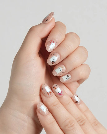 Ghostly Clan nails — halloween ghost design nude by Joyee Nails