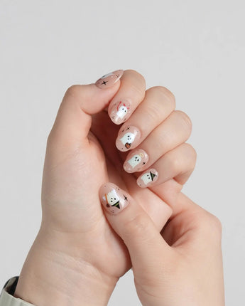 Ghostly Clan nails — halloween ghost design nude by Joyee Nails