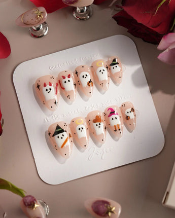 Ghostly Clan nails — halloween ghost design nude by Joyee Nails