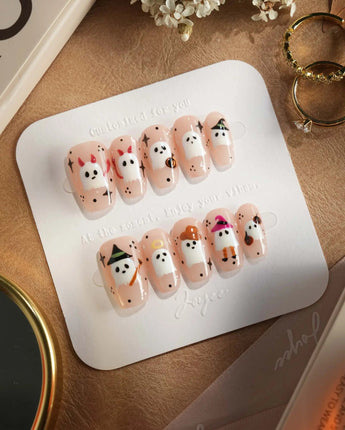 Ghostly Clan nails — halloween ghost design nude by Joyee Nails