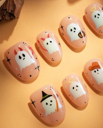 Ghostly Clan press-on nails — halloween ghost design nude