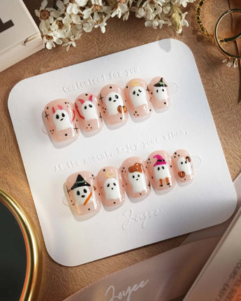 Ghostly Clan nails — halloween ghost design nude by Joyee Nails