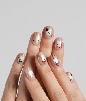 Ghostly Clan press-on nails — halloween ghost design nude