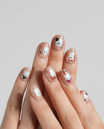 Ghostly Clan press-on nails — halloween ghost design nude