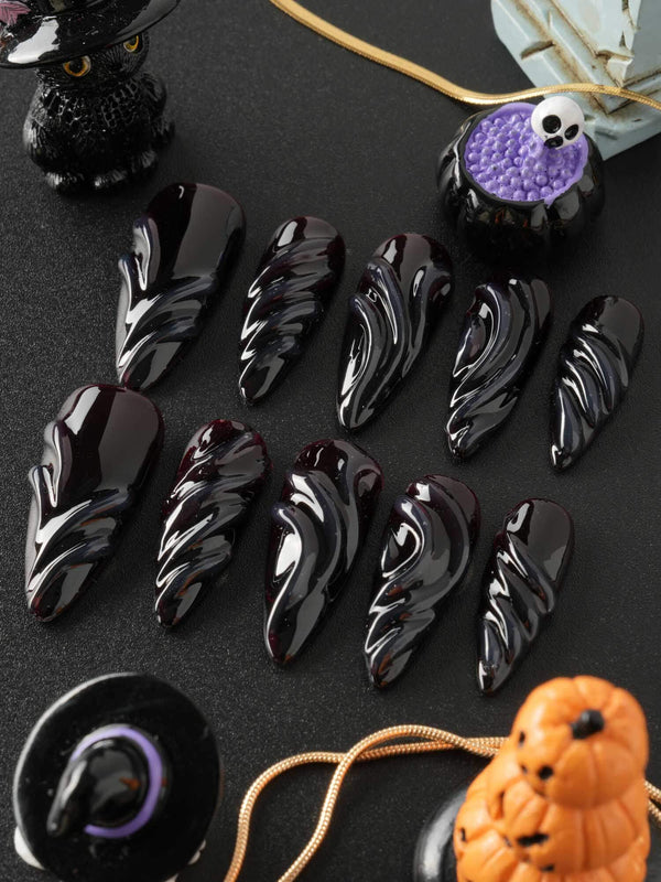 Ghoul Glam handmade press-on nails featuring Dark Red & Black, 3D Liquid Flow.