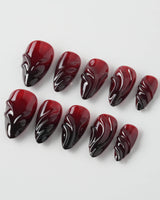 Ghoul Glam nail art close-up showing Dark Red & Black, 3D Liquid Flow. details