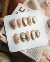 Gilded Ivy Extra Short Almond press on nails, handmade custom nails by Joyeenails