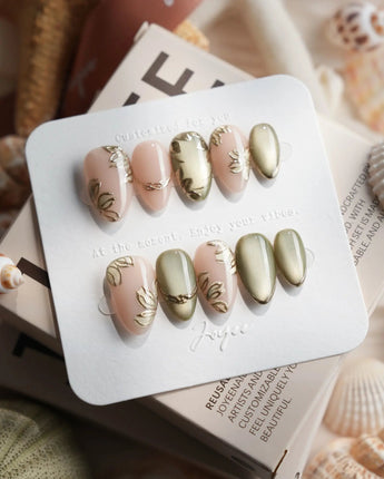 Gilded Ivy Extra Short Almond press on nails, handmade custom nails by Joyeenails