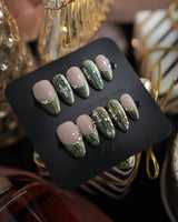 Gilded Pine press-on nails — Elegant Forest Green Cat-eye,