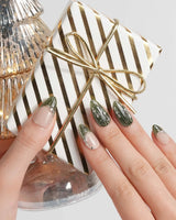 Gilded Pine nails — Elegant Forest Green Cat-eye, by Joyee Nails