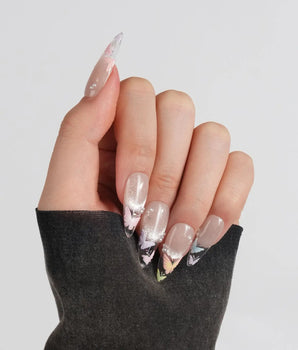Glass Wing press-on nail set — Cat-eye & Fluttering Butterflies design, hand-painted with real gel polish