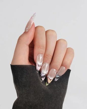 Glass Wing press-on nail set — Cat-eye & Fluttering Butterflies design, hand-painted with real gel polish
