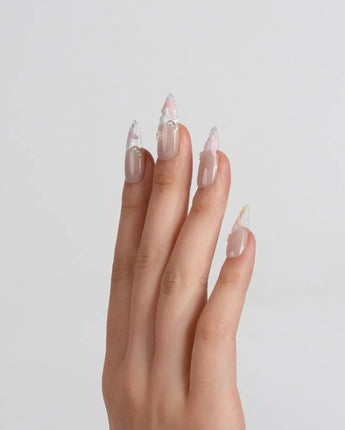 Glass Wing press-on nails in medium stiletto shape — Cat-eye & Fluttering Butterflies
