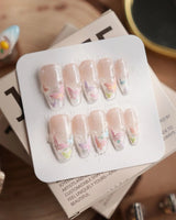 Glass Wing press-on nails in medium coffin shape — Cat-eye & Fluttering Butterflies