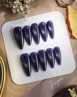 Glint Obsidian press-on nails — deep indigo cat eye shimmer handmade nail art by Joyee Nails