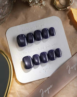 Glint Obsidian press-on nails — deep indigo cat eye shimmer handmade nail art by Joyee Nails