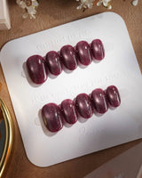 Glint Plum press-on nails — deep plum cat eye shimmer handmade nail art by Joyee Nails