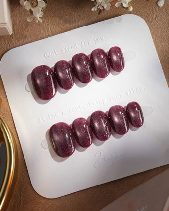 Glint Plum press-on nails — deep plum cat eye shimmer handmade nail art by Joyee Nails