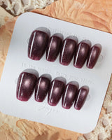 Glint Plum press-on nails — deep plum cat eye shimmer handmade nail art by Joyee Nails