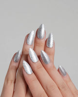 Glitter Frost handmade press-on nails featuring silver glitter