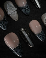 Glitter Gala press-on nails — Black & Gray with