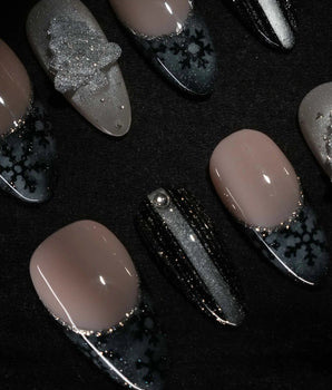 Glitter Gala press-on nails — Black & Gray with
