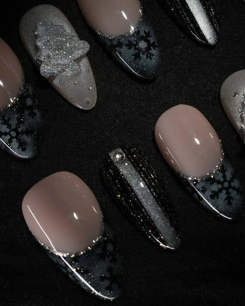 Glitter Gala press-on nails — Black & Gray with