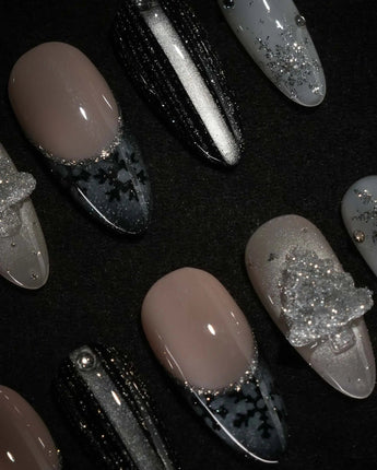 Glitter Gala nails — Black & Gray with by Joyee Nails