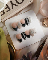 Glitter Gala nails in extra short almond — Black & Gray with