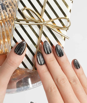 Glitter Logic·Black press-on nails — Obsidian Black & Aurora