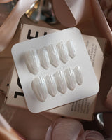 Glitter Logic·Ice nails in medium almond — Icy Pure White &