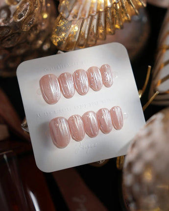 Glitter Logic·pink nails in short oval — Pearlescent Baby Pink &
