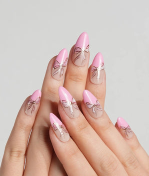 Gorg Bow press-on nails — Sweet Barbie Pink, Golden