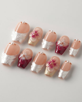 Duchess Purple glossy purple nails with blooming flower accents and feminine spring detail