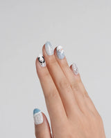 Polar Friends nails in short oval — Icy Blue & Pure