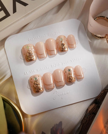 Glow as you nails — Luxury Champagne Gold Christmas, by Joyee Nails