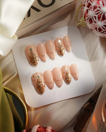 Glow as you nails — Luxury Champagne Gold Christmas, by Joyee Nails