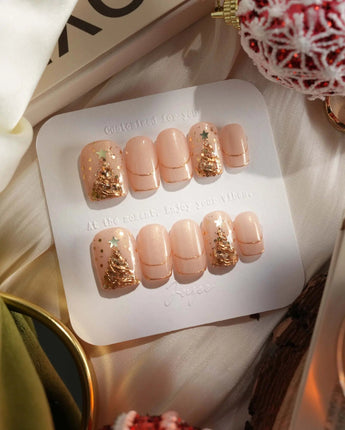 Glow as you nails — Luxury Champagne Gold Christmas, by Joyee Nails