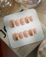 Glow as you nails in extra short squoval — Luxury Champagne Gold Christmas,