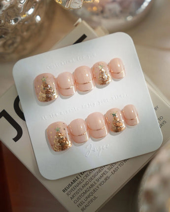 Glow as you nails in extra short squoval — Luxury Champagne Gold Christmas,