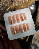 Glow as you nails in medium square — Luxury Champagne Gold Christmas,