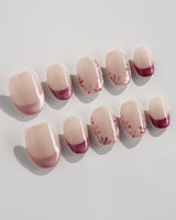 Glow Garden press-on nails in extra short oval shape — Magenta Cat Eye, French Tips & Hand-painted Florals.