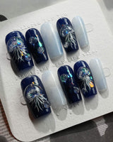 Glow Jellyfish Nails medium square press-ons with glowing underwater details