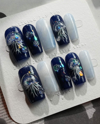 Glow Jellyfish Nails medium square press-ons with glowing underwater details